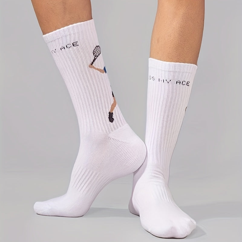 Men's Cotton Blend Sports Socks with Cartoon Print for Football Tennis Fitness Unisex All-Season