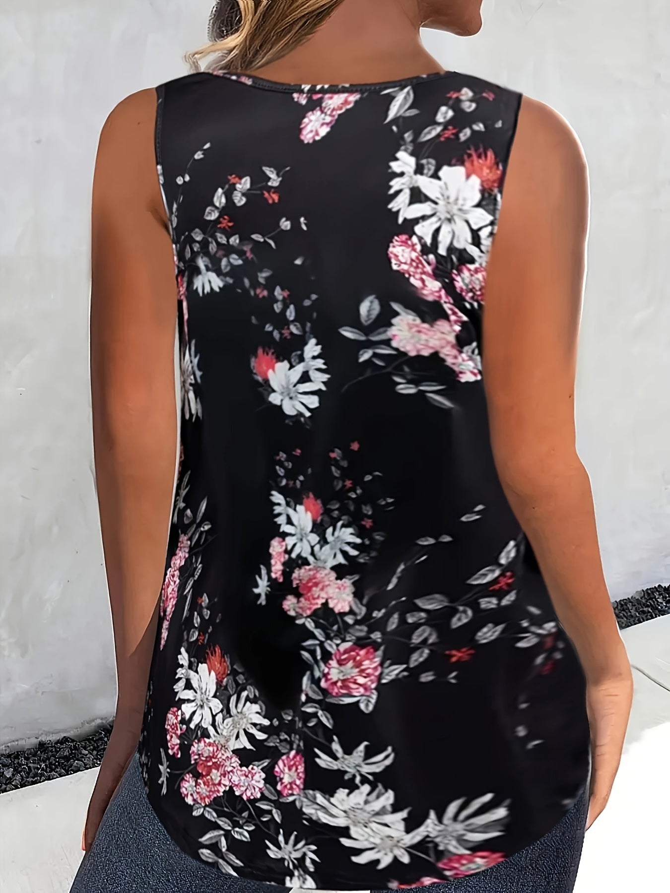 Женский жилет большого размера с тропическим цветочным принтом, повседневный свободный крой, полиэстер спандекс, пуловер