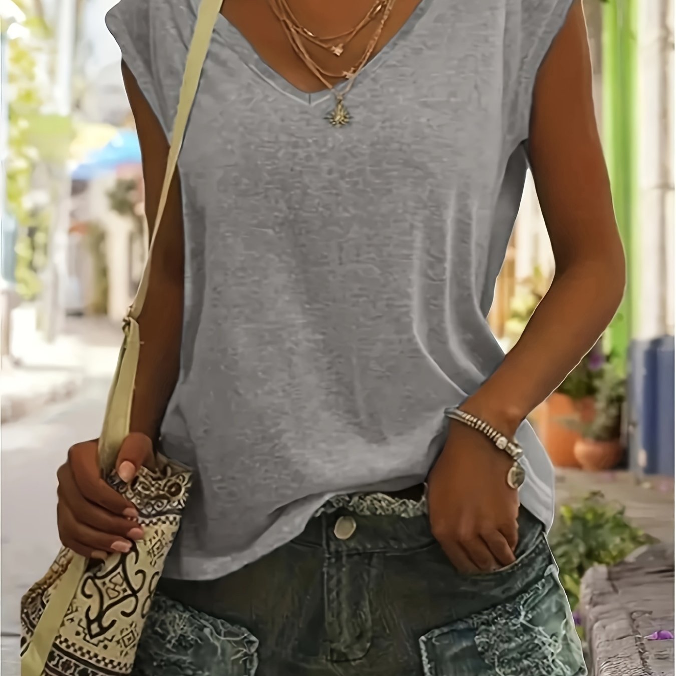 Women’s Cotton V-Neck Casual Short Sleeve Top for Layering