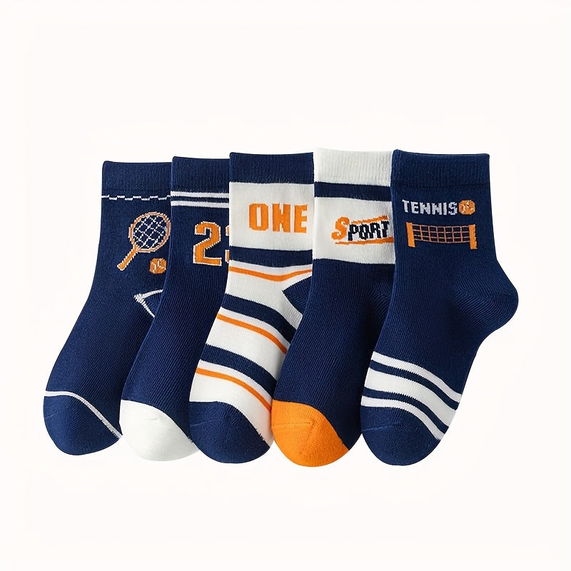 Boys Athletic Socks Mid-Calf Length 10 Pairs Blue Orange White Sports Socks