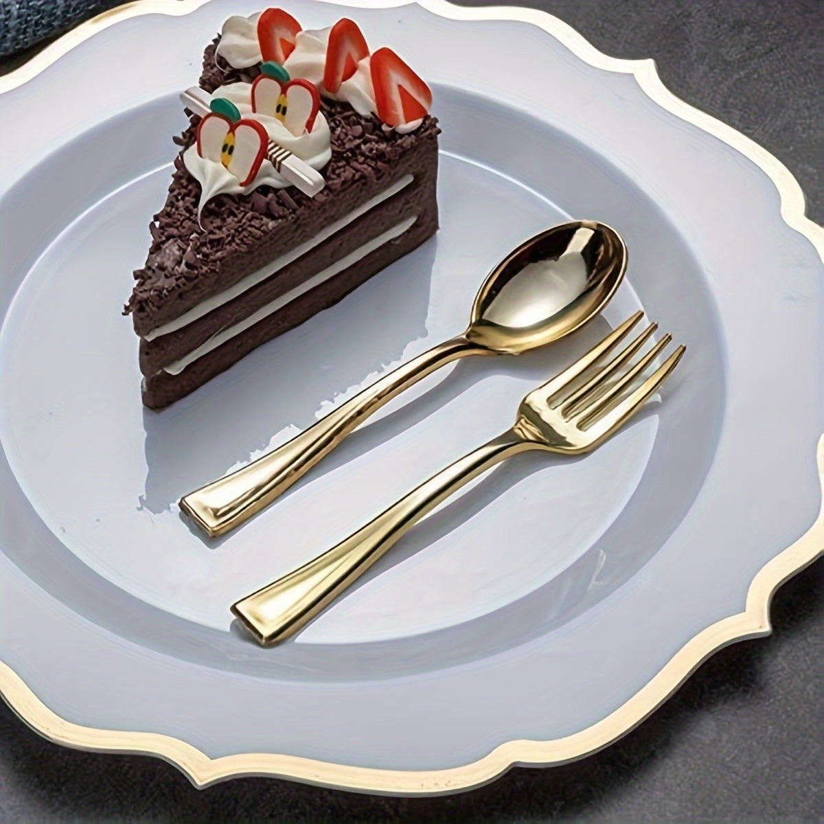 Pack of 24/36 Mini Plastic Salad Spoons with Gold Plating for Desserts Parties and Holidays