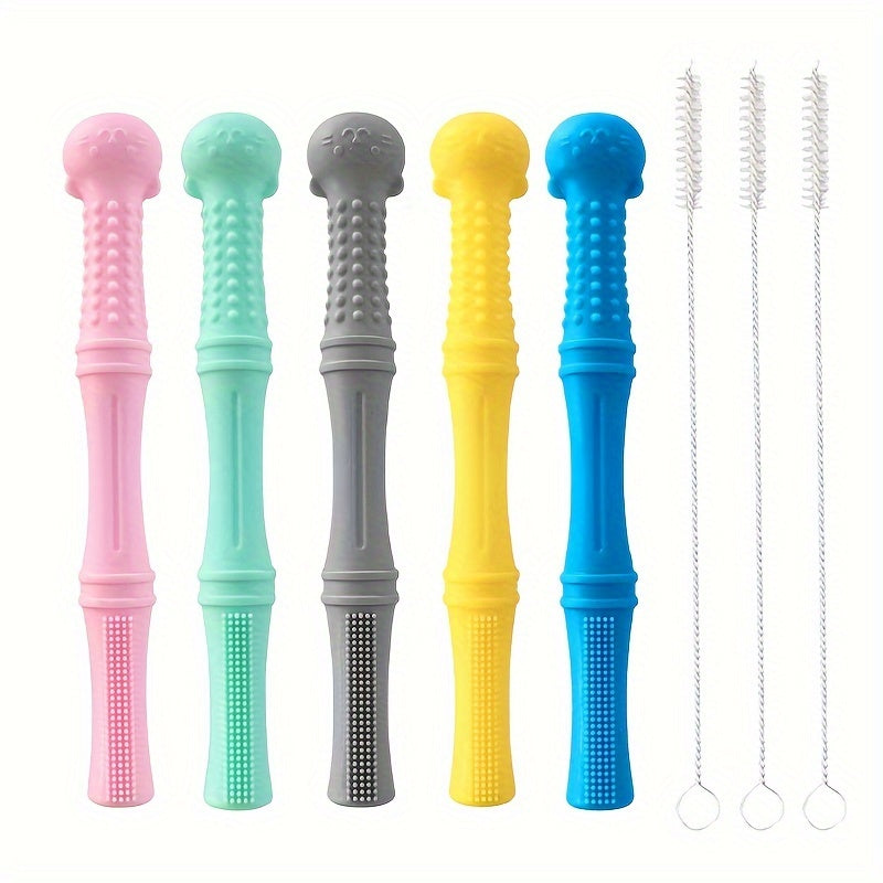 Hollow Silicone Baby Teething Tubes Toys for Infants 6-12 Months Pack of 1-5