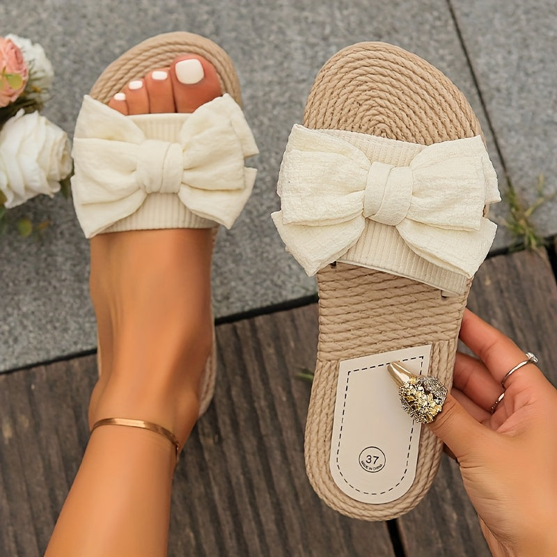 Женские летние легкие сандалии с бантом, плоская обувь без застежки, пляжная обувь