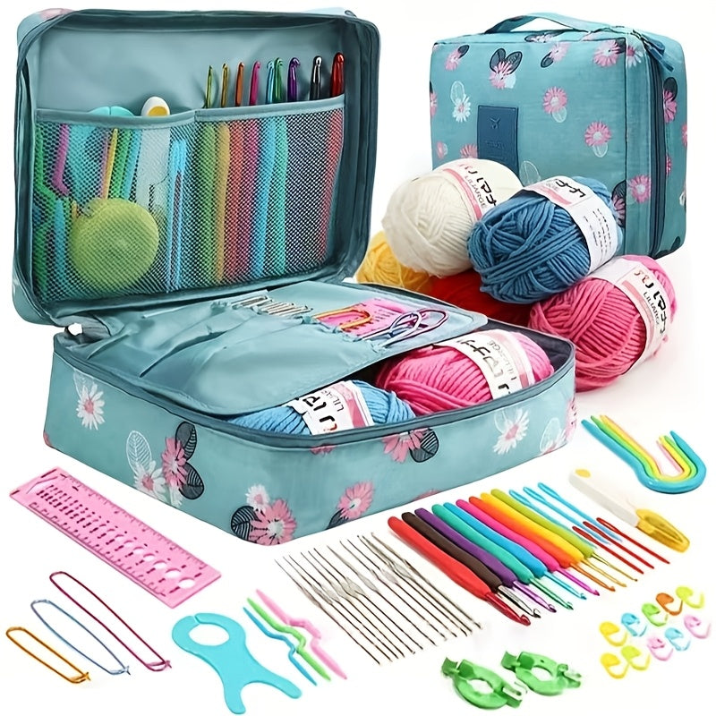 Beginner Crochet Kit with Yarn Hooks and Storage Bag in Vibrant Colors