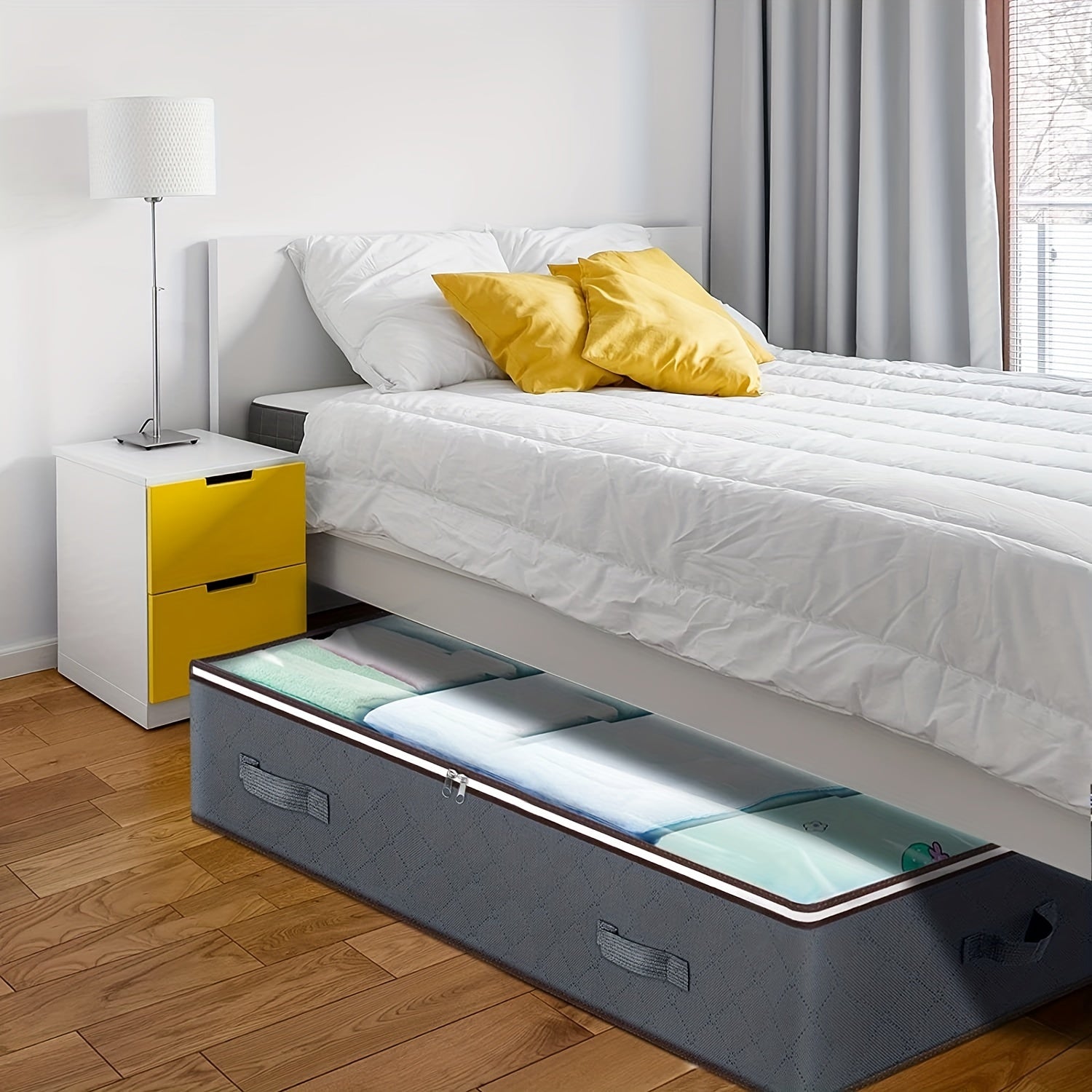 Kiyimlar va ko'rpa uchun o'raladigan saqlash qutisi, deraza tutqichi bilan - Yotoqxona, shkaf, yotoq xonasini tartibga solish uchun mukammal. Qorqoq, yostiqlar, poyabzal va o'yinchoqlar uchun to'shakka joylashadigan saqlash konteyneri.