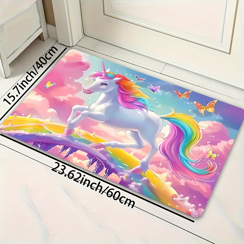 Alfombra de área de unicornio de 8mm de poliéster, alfombra de fantasía de dibujos animados para dormitorio, sala de estar, entrada