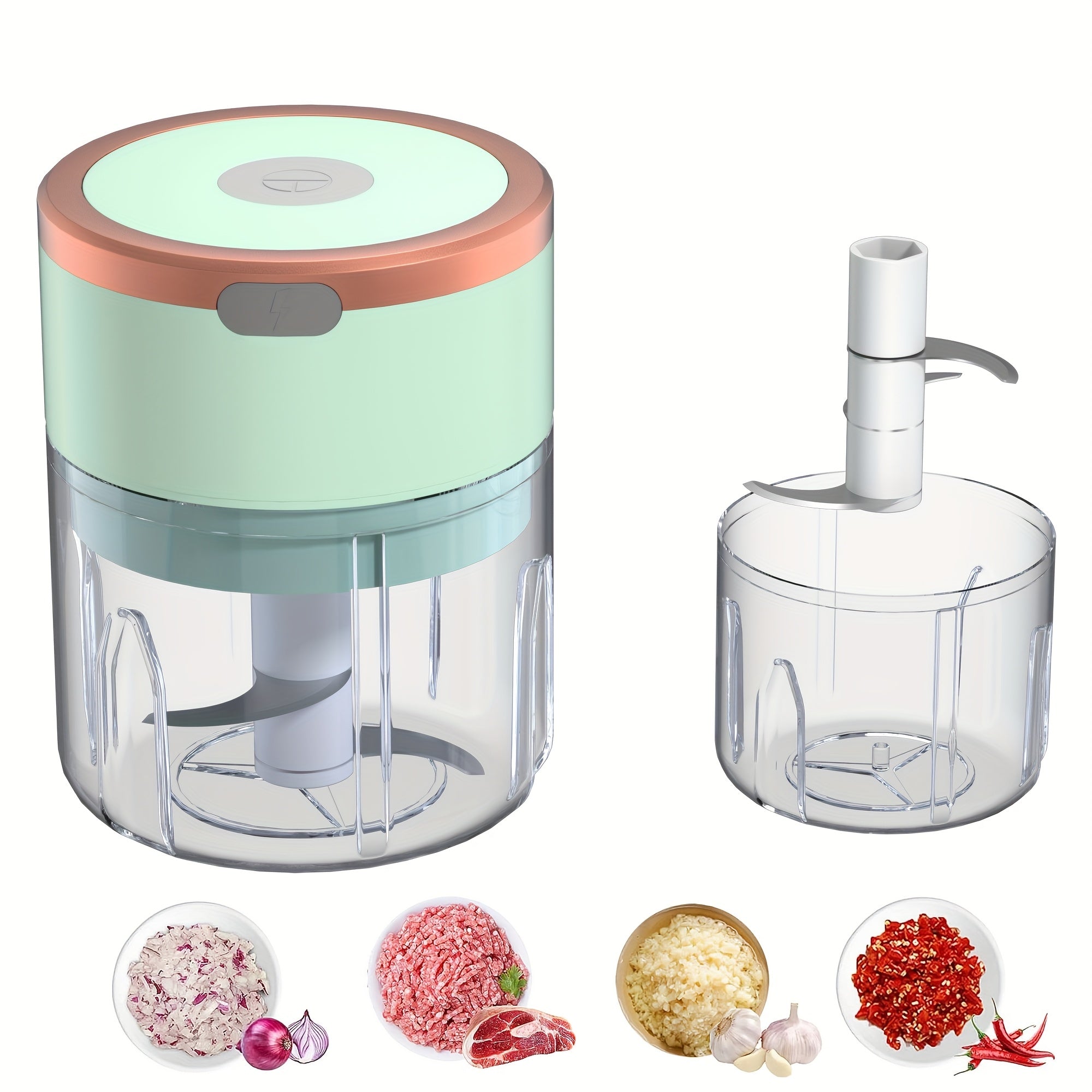Electric Mini Garlic Chopper USB Rechargeable Stainless Steel Blades Safety Lock Ginger Chili Onion Grinder
