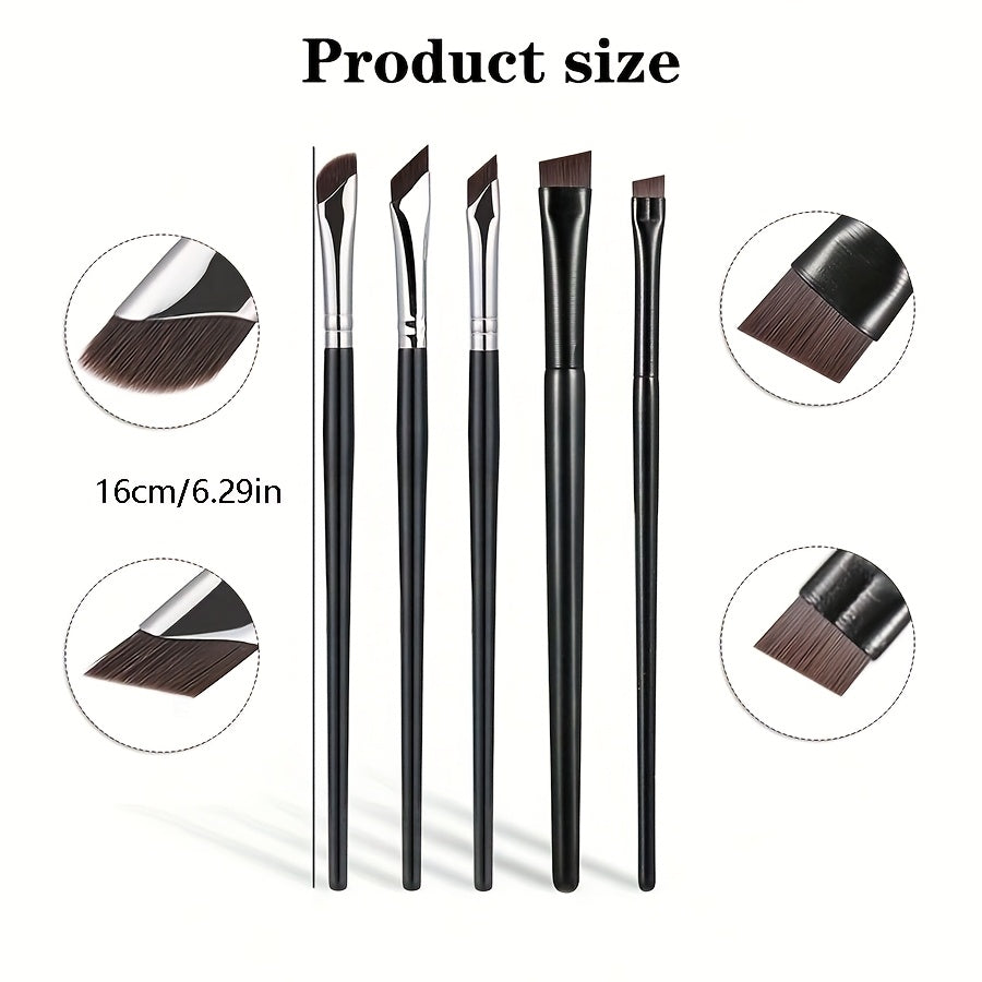 5-Piece Eye Makeup Brush Set with Sickle-Shaped and Angled Eyeliner Brushes for Travel and Gifting