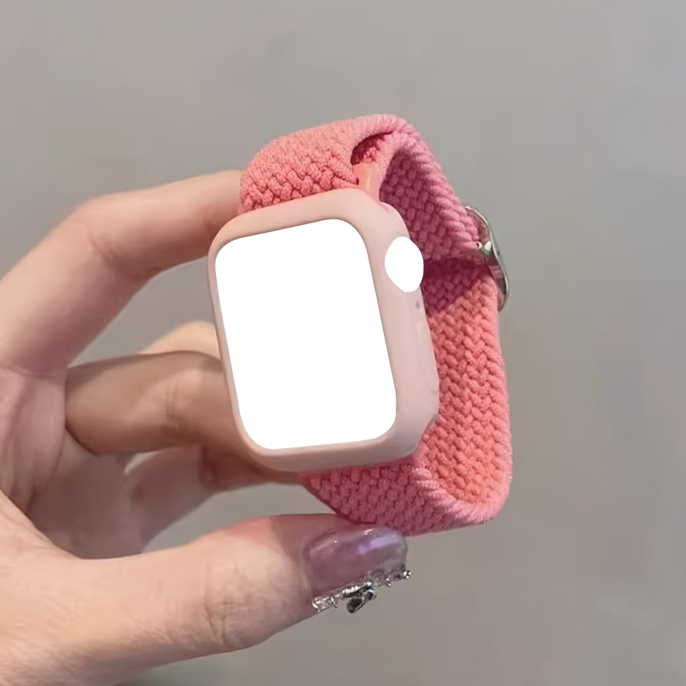 Adjustable Polyamide Watch Band Set with Breathable Elastic Woven Straps and Silicone Case for Apple Watch 38-49mm