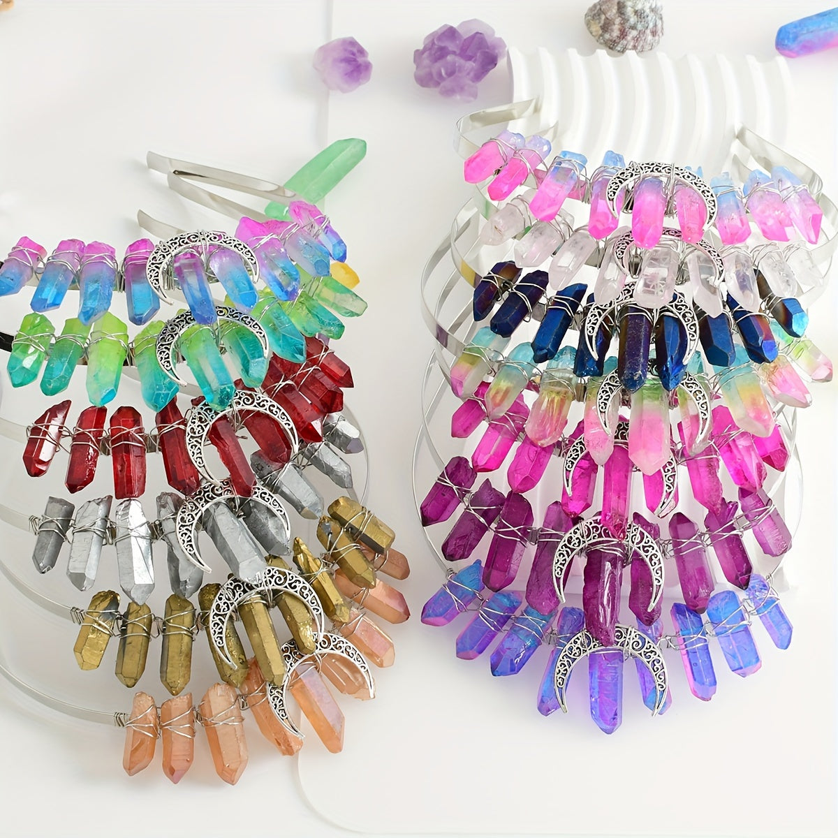 Women’s Crystal Quartz Raw Stone Crown Hairband Tiara for Weddings and Parties