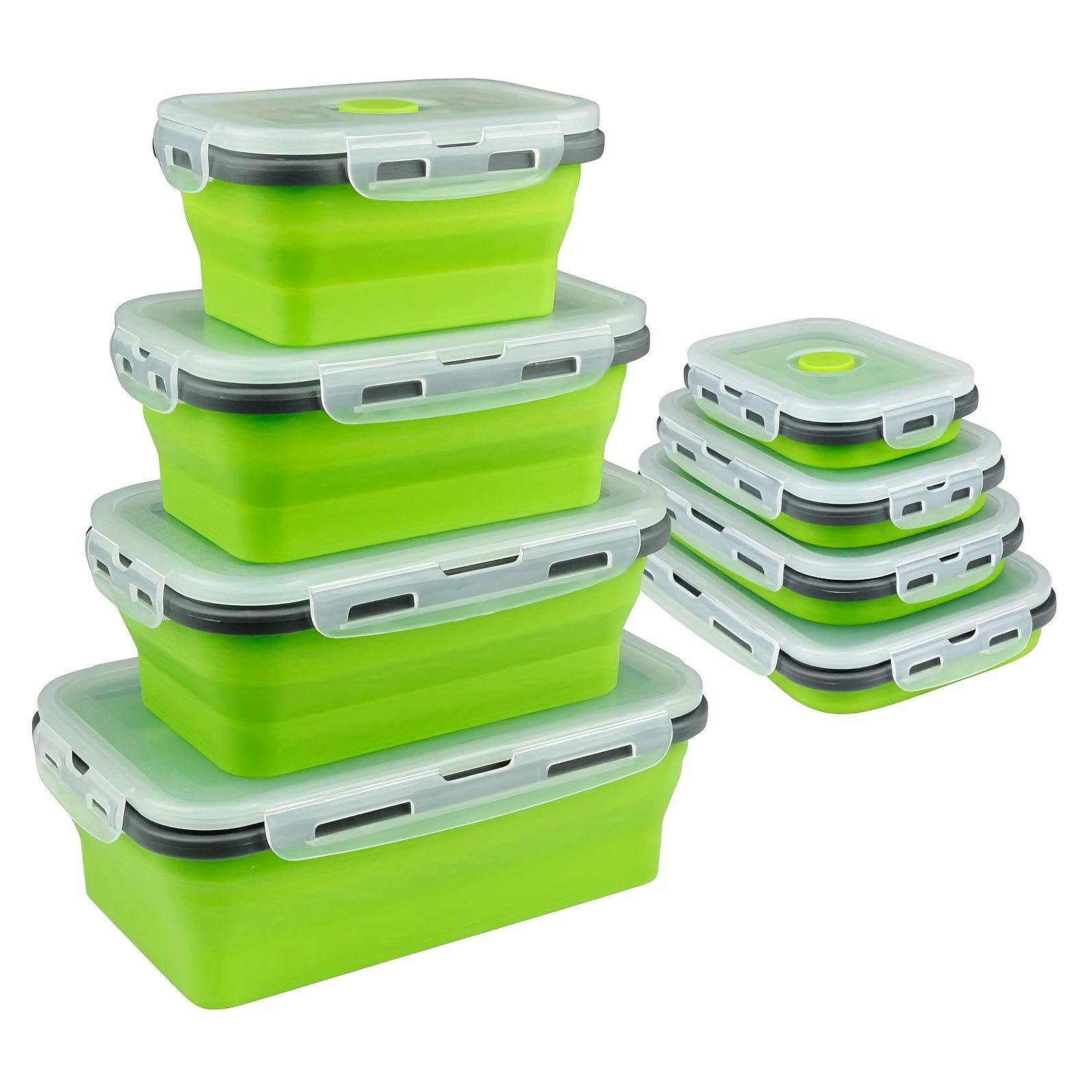 Set of Four Collapsible Silicone Food Storage Containers Stackable Meal Prep Bowls