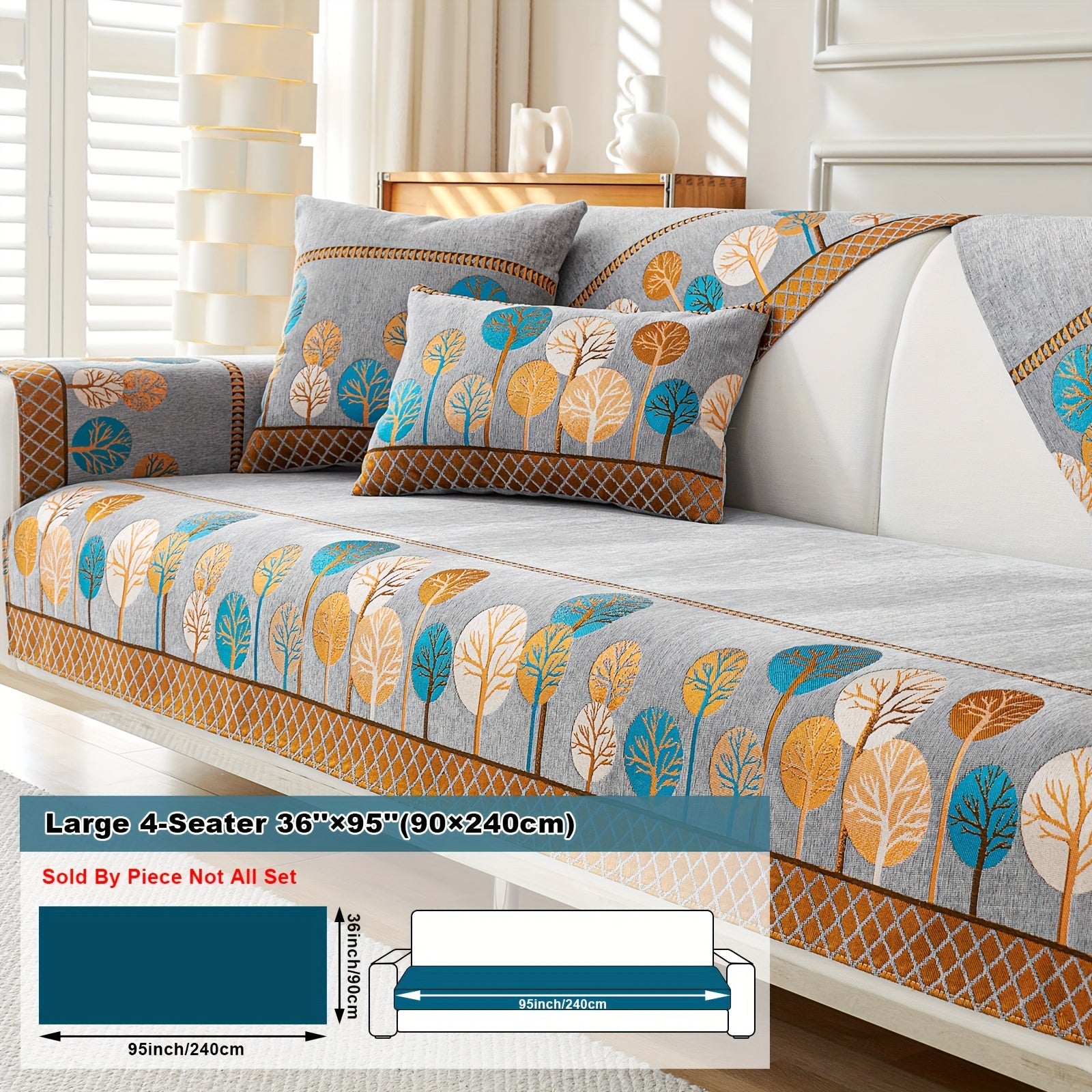 Boho Style Sofa Cushion with Moon and Tree Design Chenille All-Season Pet-Friendly Soft Modern