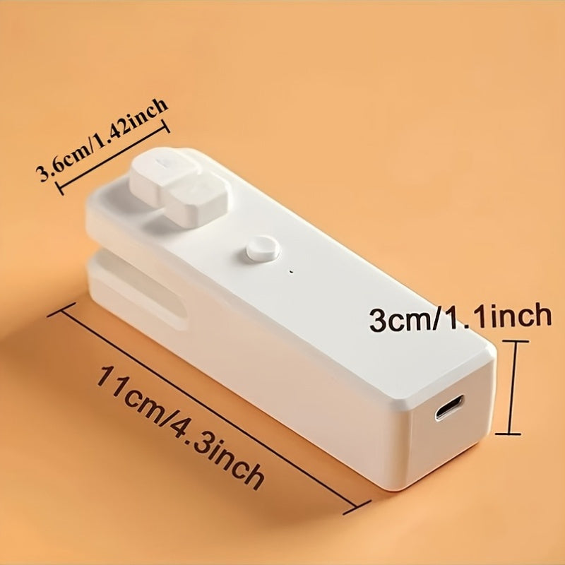 Mini oziq-ovqat sumkasi yopish va kesish uchun USB qoʻl bilan ishlash, oq va yashil barg naqshli, oshxona uchun