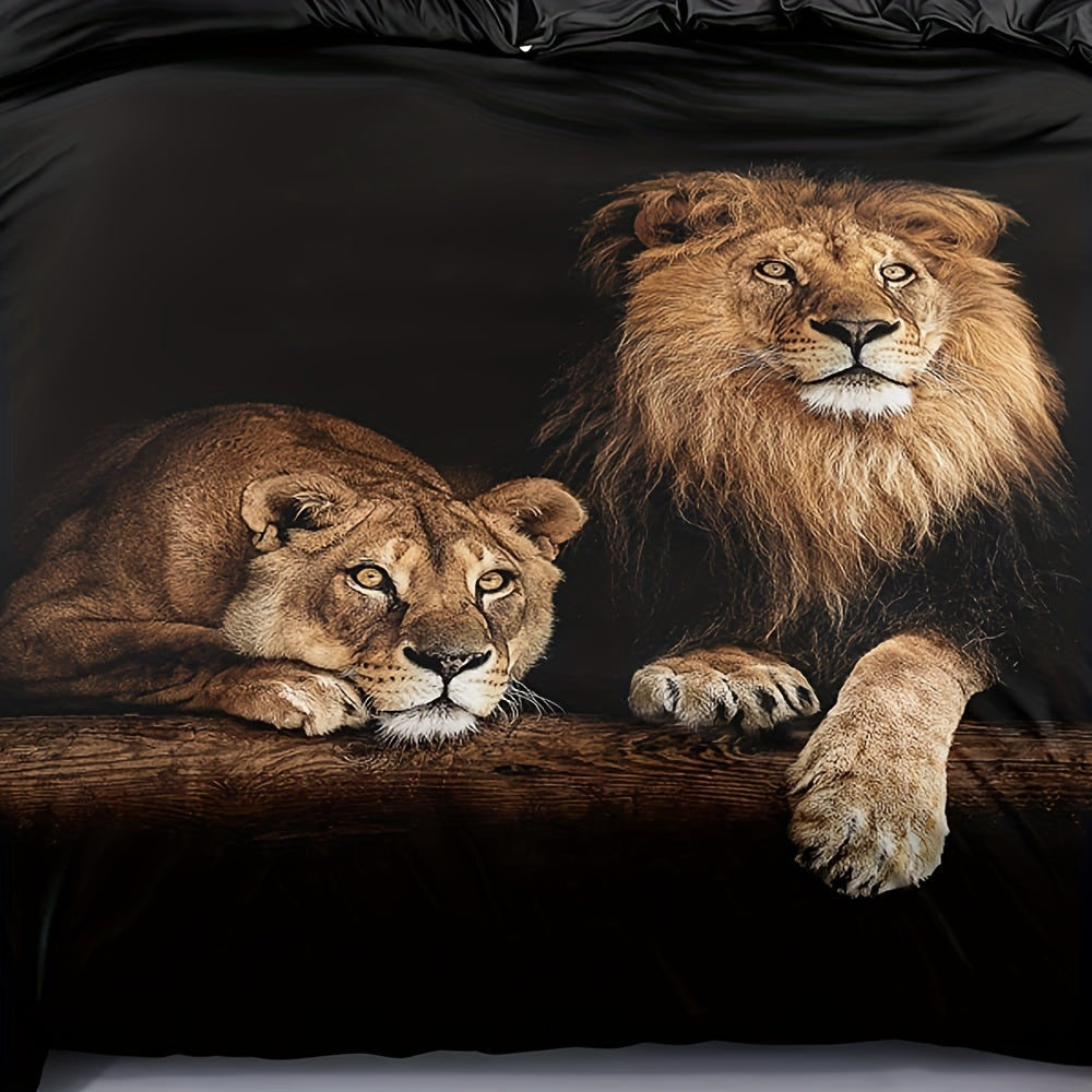 Lion Print Duvet Cover Set Soft Comfortable Bedding for Bedroom or Guest Room Includes 1 Duvet Cover and 2 Pillowcases