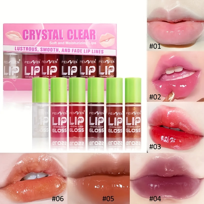 Set de 6 glosses labiales transparentes para mujer, a prueba de agua, de larga duración, tonos naturales