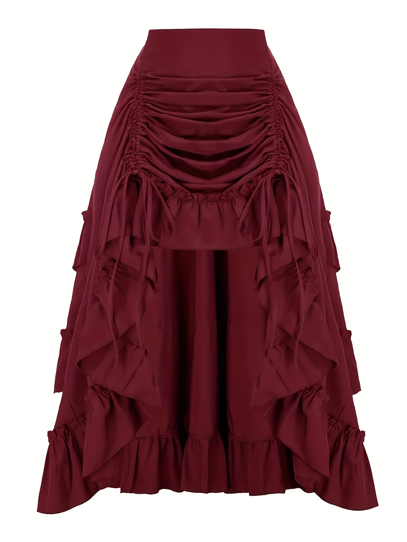 Women's Black Tiered Ruffled Hem Skirt with Elastic Waist for Formal Casual