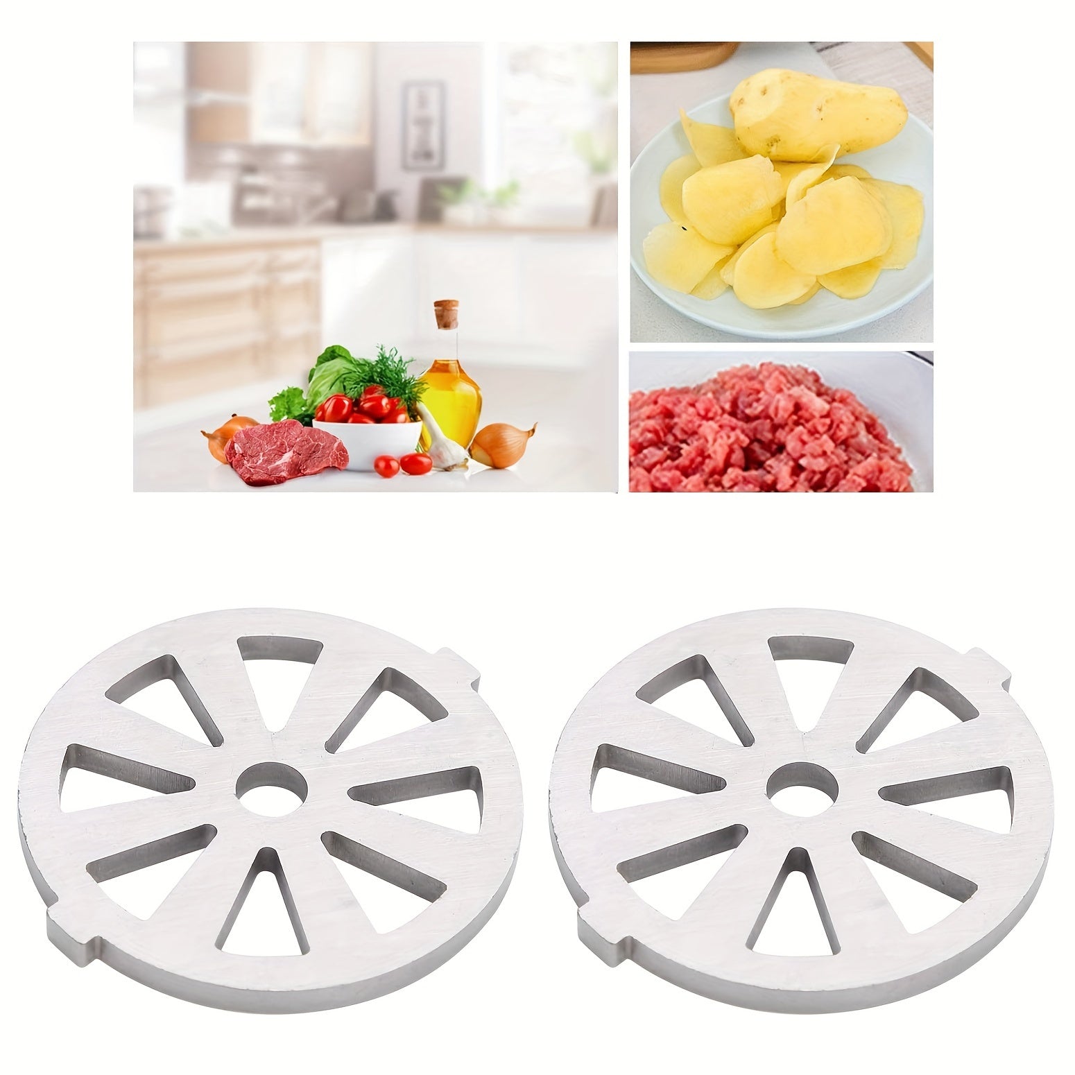 Set of 2 Stainless Steel Meat Grinder Blade Discs Replacement Parts