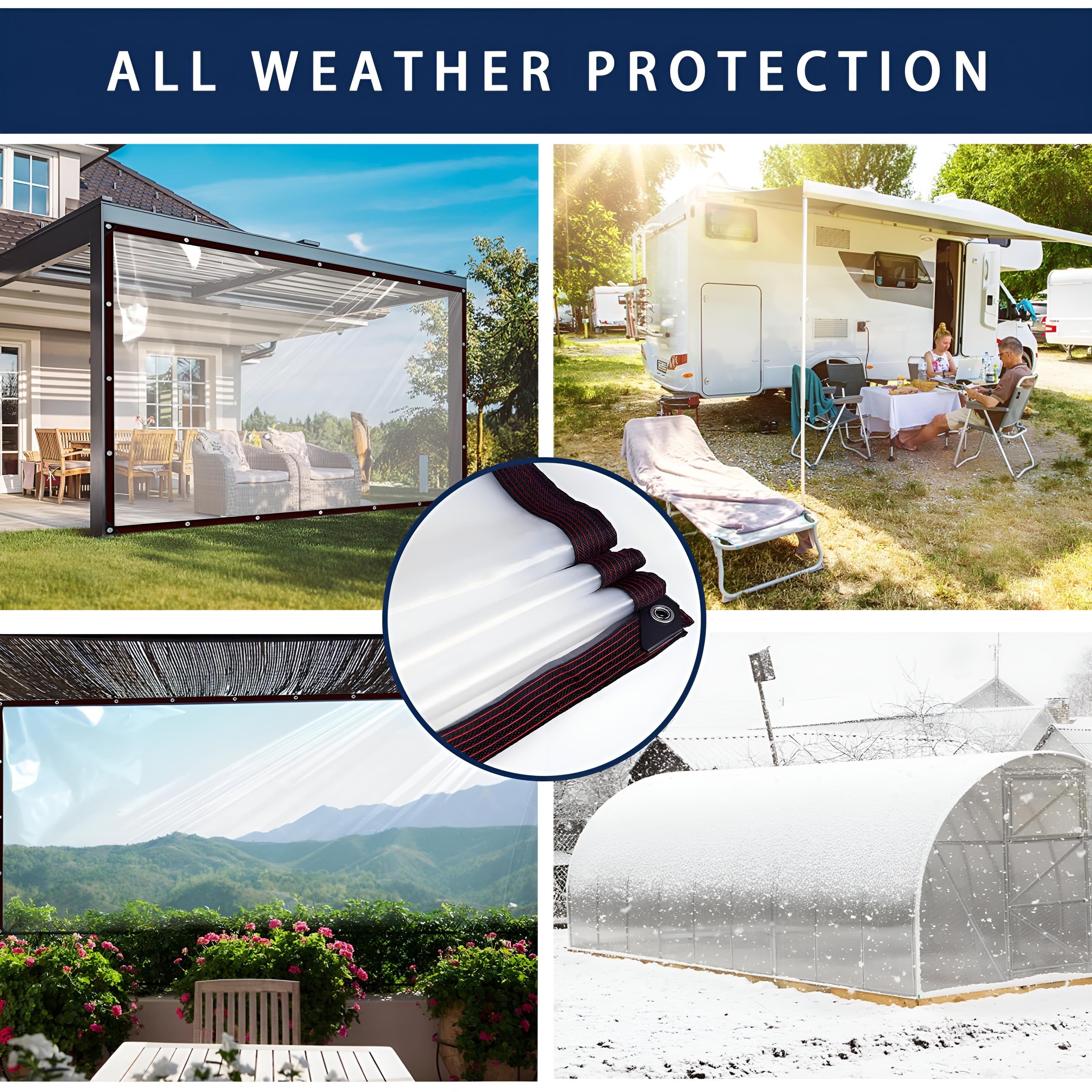 HDPE Transparent Tarpaulin All-Weather Outdoor Waterproof Cover Durable UV Stable Easy Setup