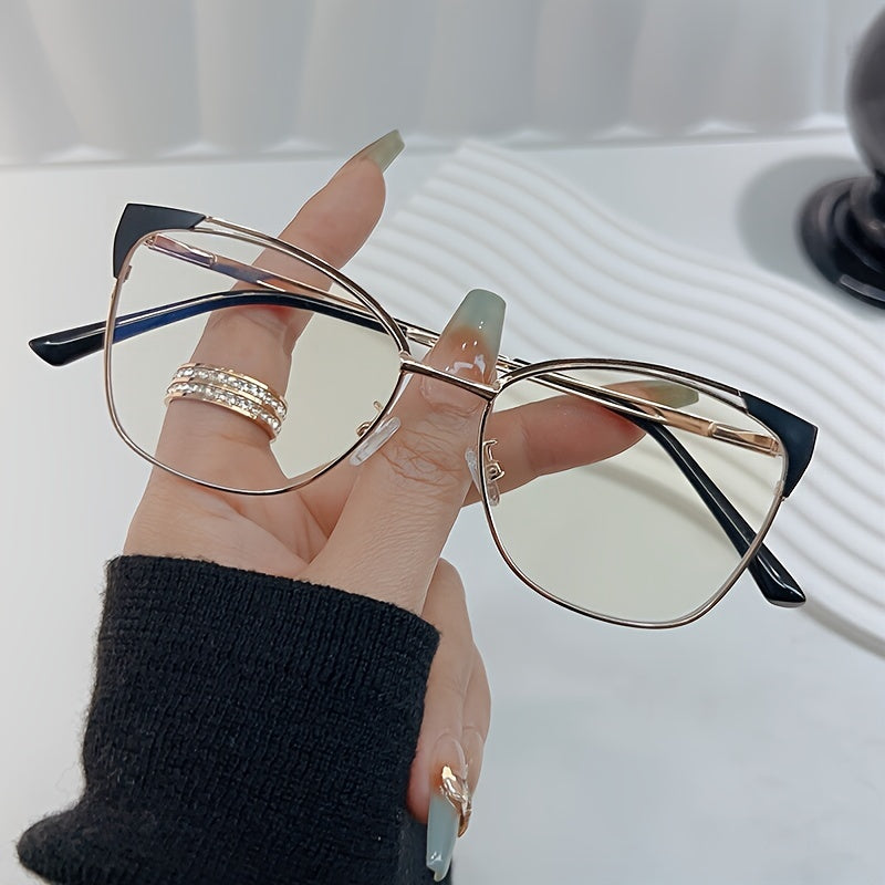 Women's Blue Light Blocking Glasses Oval Metal Frame Chic Design Non-Prescription Includes Case