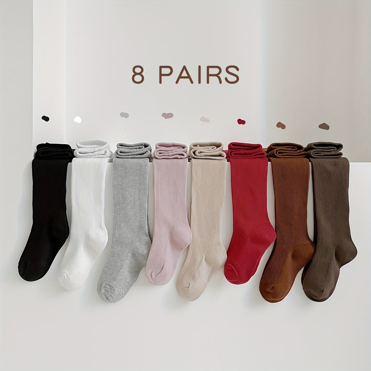 8-Pack Kids Cotton Tights with Striped Design for Girls All-Season Stretchy Hand-Washable