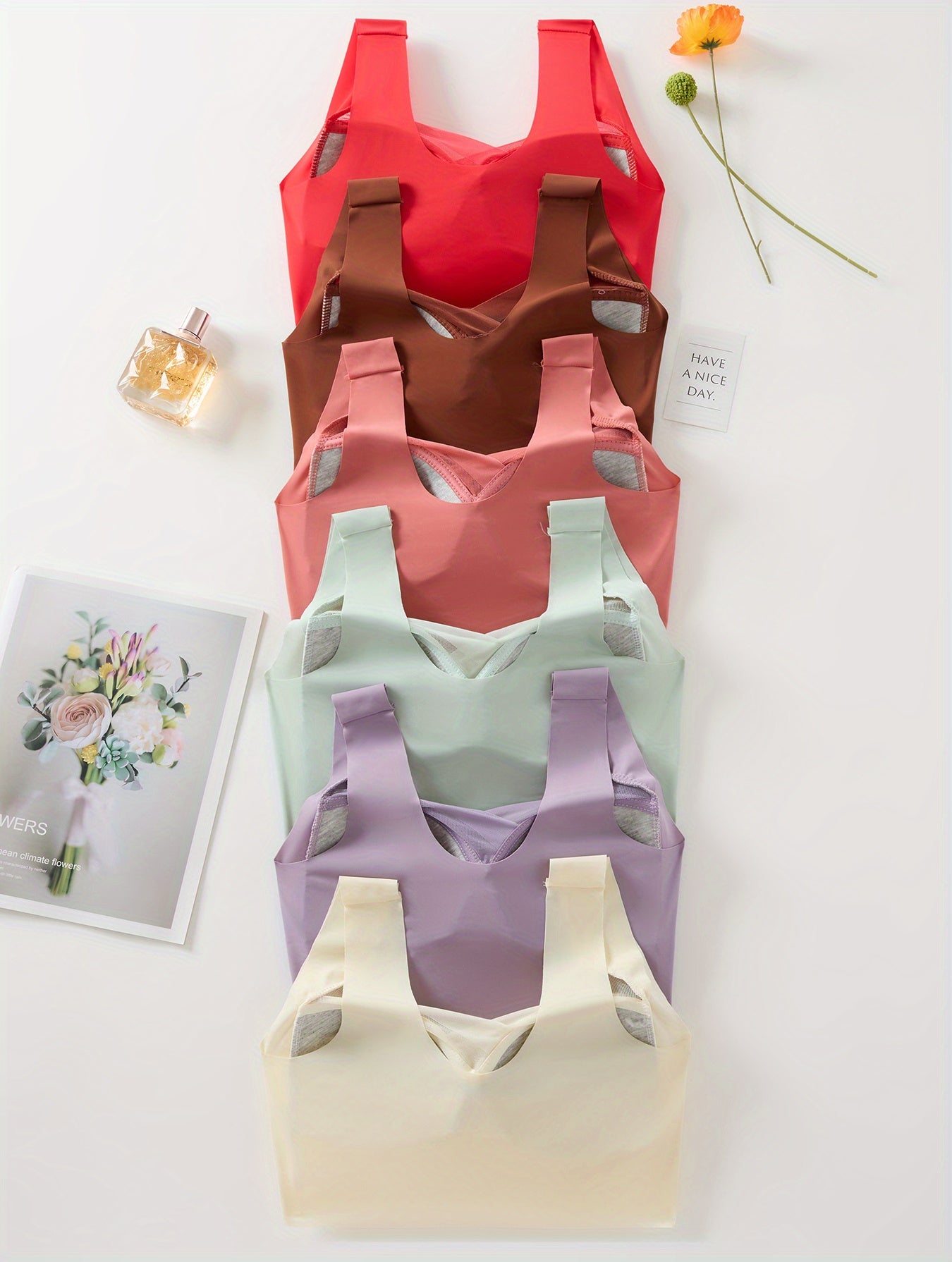 Women's Stretchy Sports Bras 6 Pack Breathable Mesh Back V-Neck Adjustable Straps