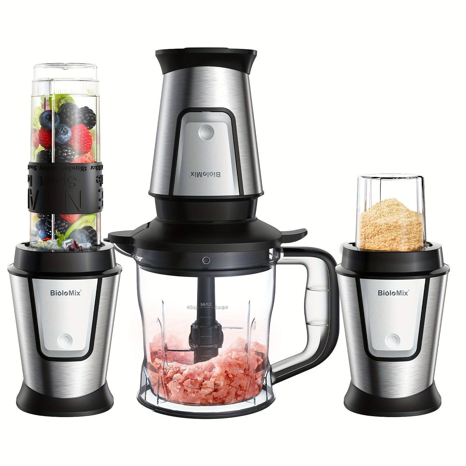 700W 3-in-1 Blender Ovqatni tayyorlash qurilmasi, Smoothie tayyorlovchi, zanglamaydigan po'lat pichoq bilan, EU rozetkasi bilan