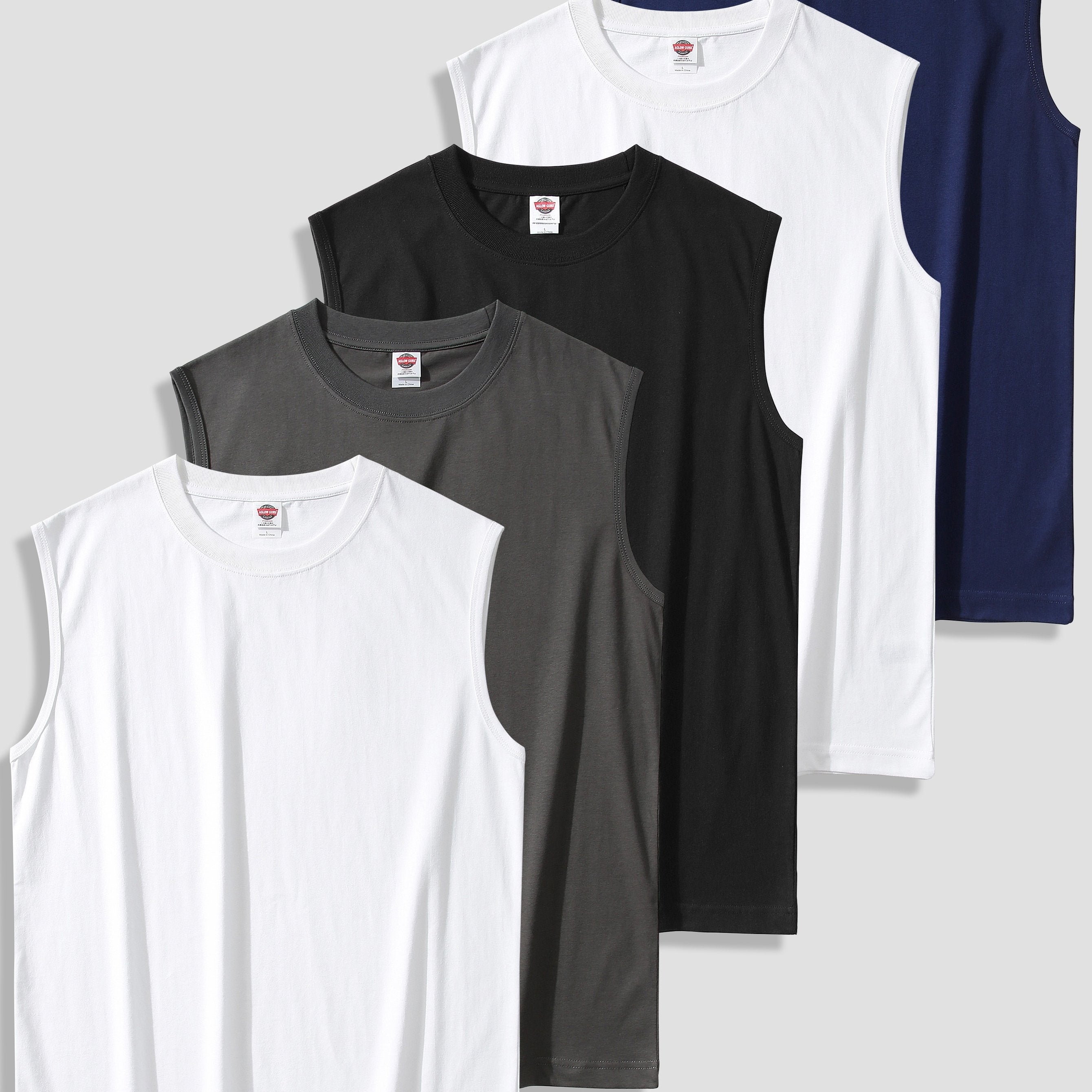 Men's Cotton Solid Tank Tops Set of 5 Casual Sleeveless Summer Outdoor Wear