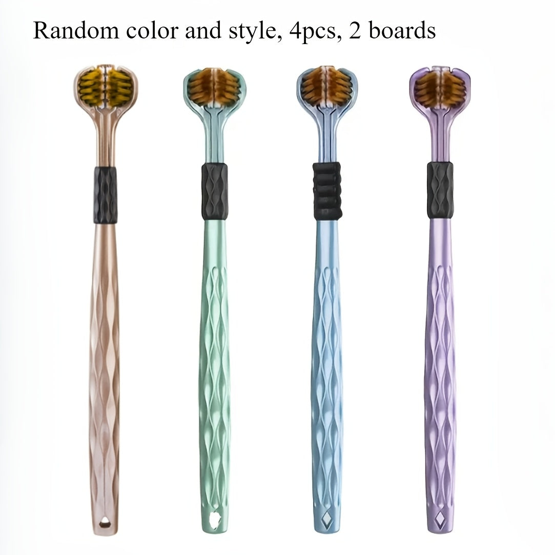 Set of 4 and 2 U-Shaped Toothbrushes for Adults Soft Nylon Bristles Tongue and Teeth Cleaning
