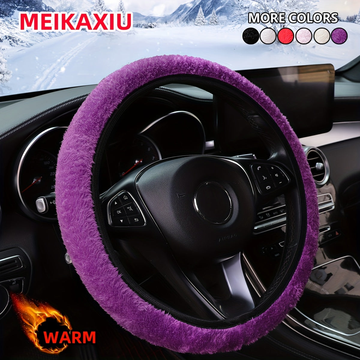 Universal qishki qisqa plush avtomobil boshqarish g'ildiragi qopqog'i 15 dyuym D-shaklida qora qizil to'q sariq kul rang bej va pushti