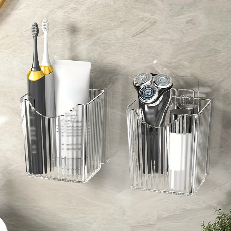 Wall-Mounted Bathroom Storage Organizer with Toothbrush and Razor Holders