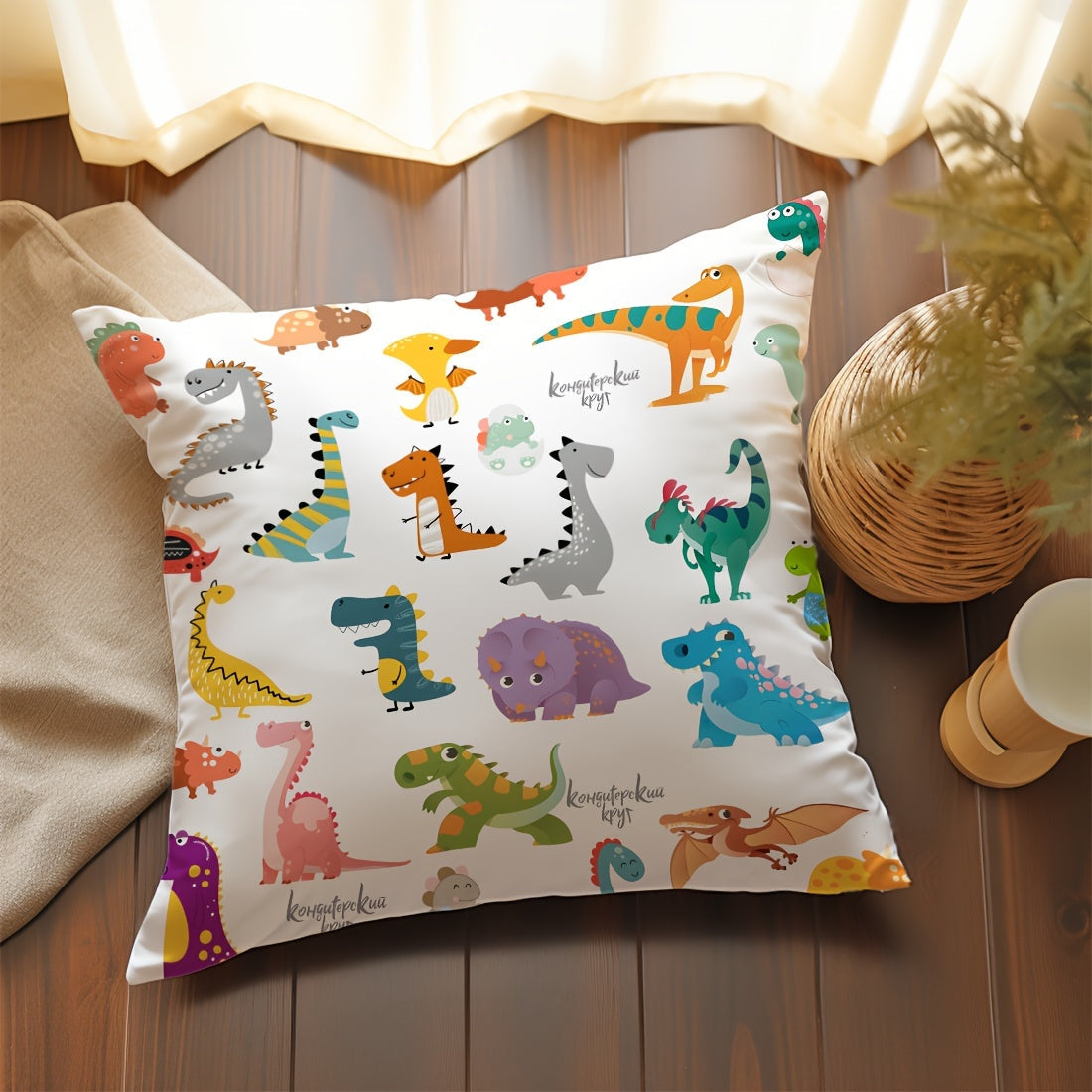 Funda de cojín de terciopelo 45x45cm con ilustración de dinosaurio, funda con cremallera para sofá, cama y sala de estar
