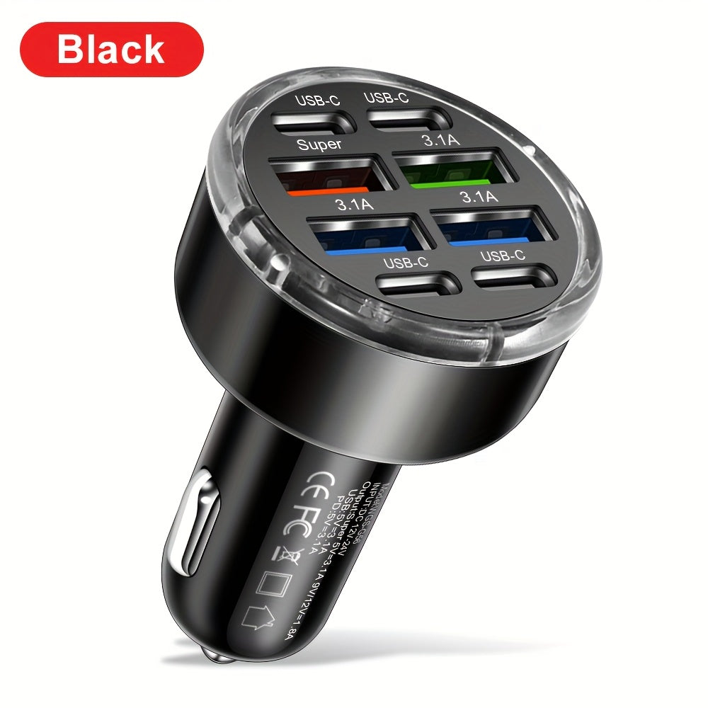 8-in-1 Fast Car Charger with USB Connectors for Phone and Tablet