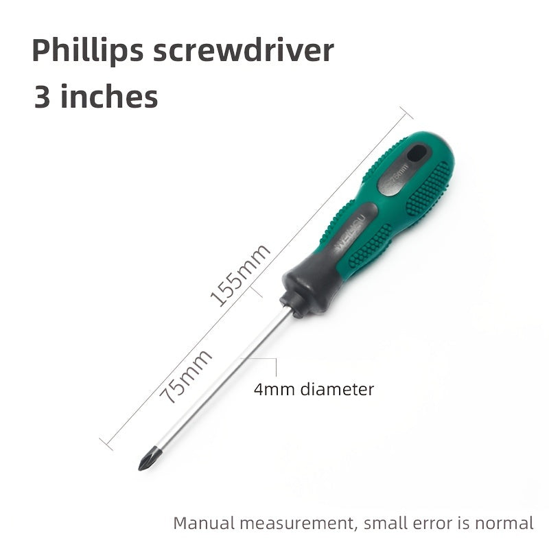 Magnetic Slotted Flat Head and Phillips Screwdriver Set, Non-Slip, 3-4 Inch