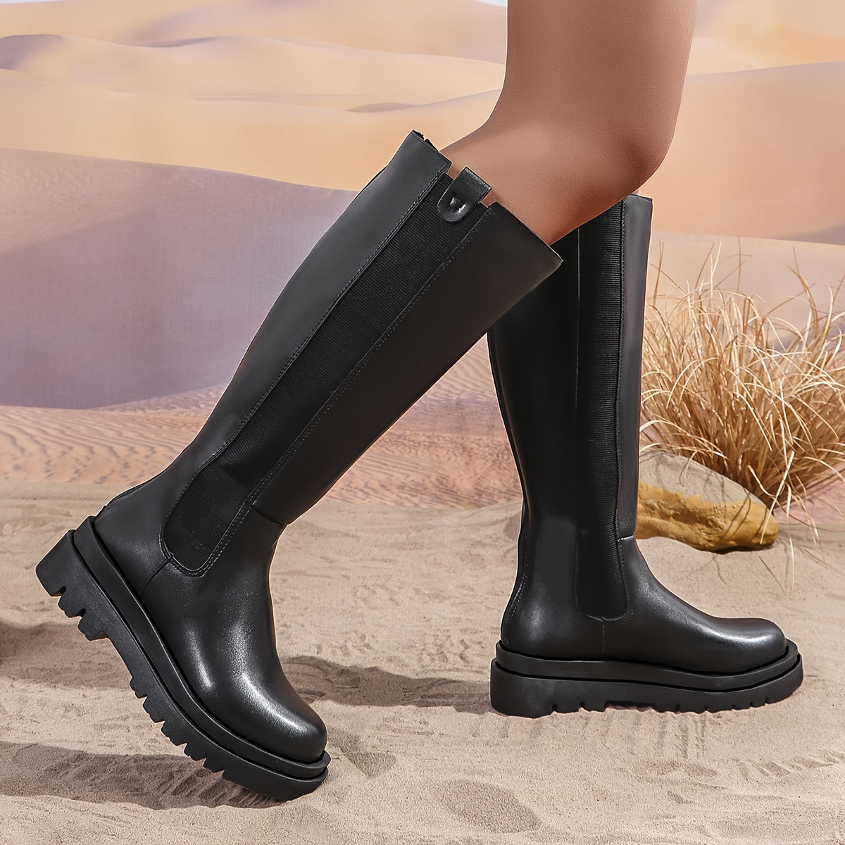 Women's Extra Large Tall Boots Thick Sole Winter Knitted Leg Boots