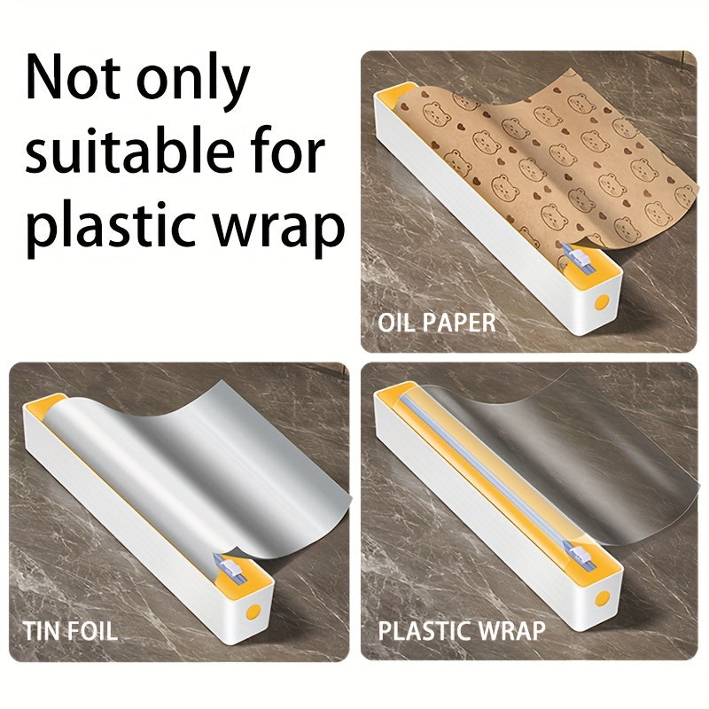 Kitchen Gadget Refillable Plastic Wrap Dispenser with Cutter and Food-Safe Tin Foil Cutting Tool