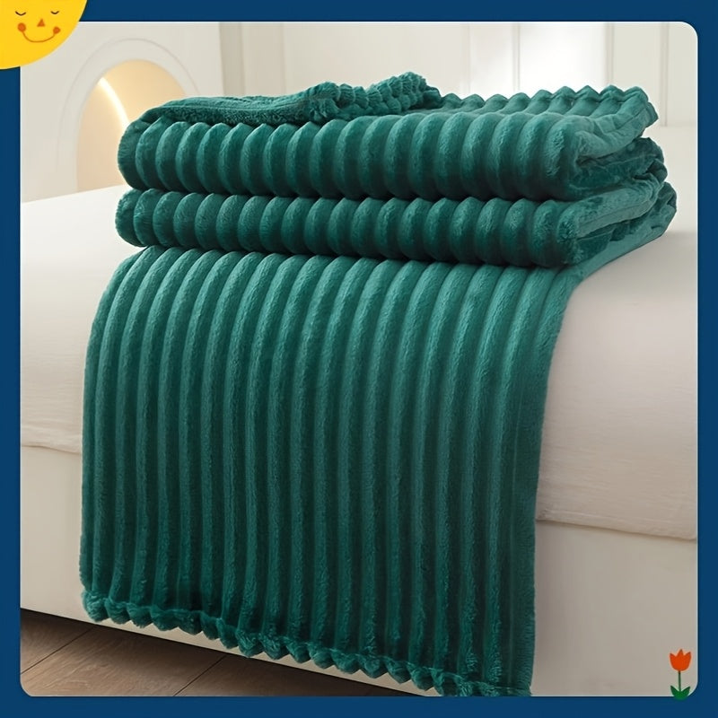 Modern Flannel Blanket with Geometric Design and Mink Fur Fabric for All-Season Use