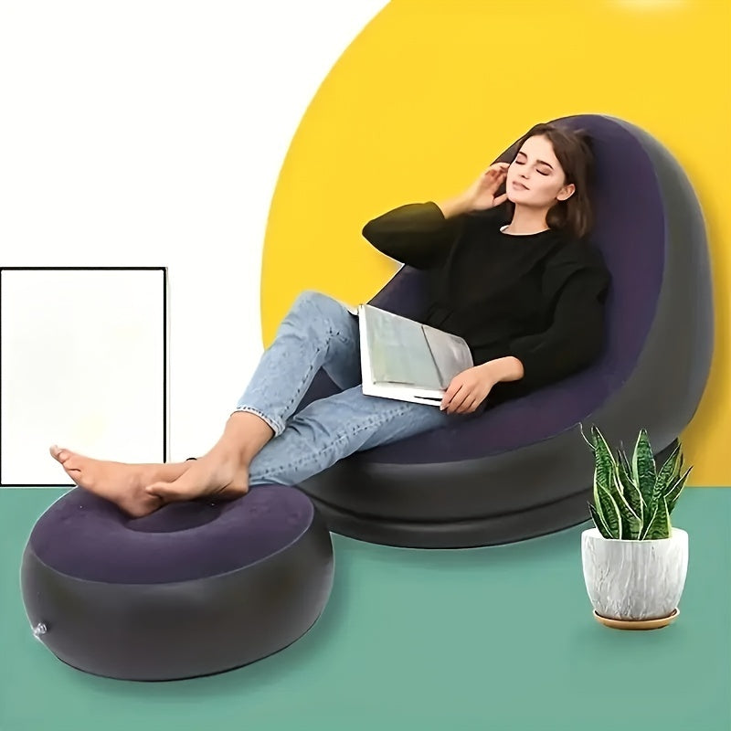 Inflatable Lazy Sofa Chair with Footrest Portable Foldable Outdoor Lounger