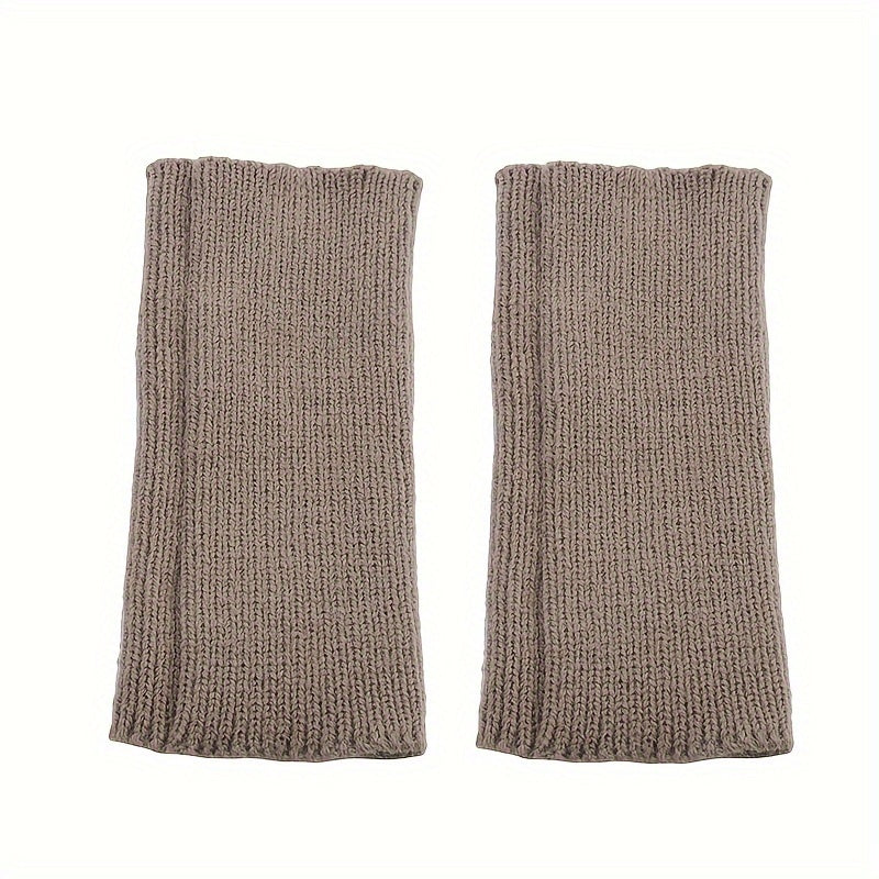 Solid Color Knitted Fingerless Gloves Touch Screen Compatible Warmth