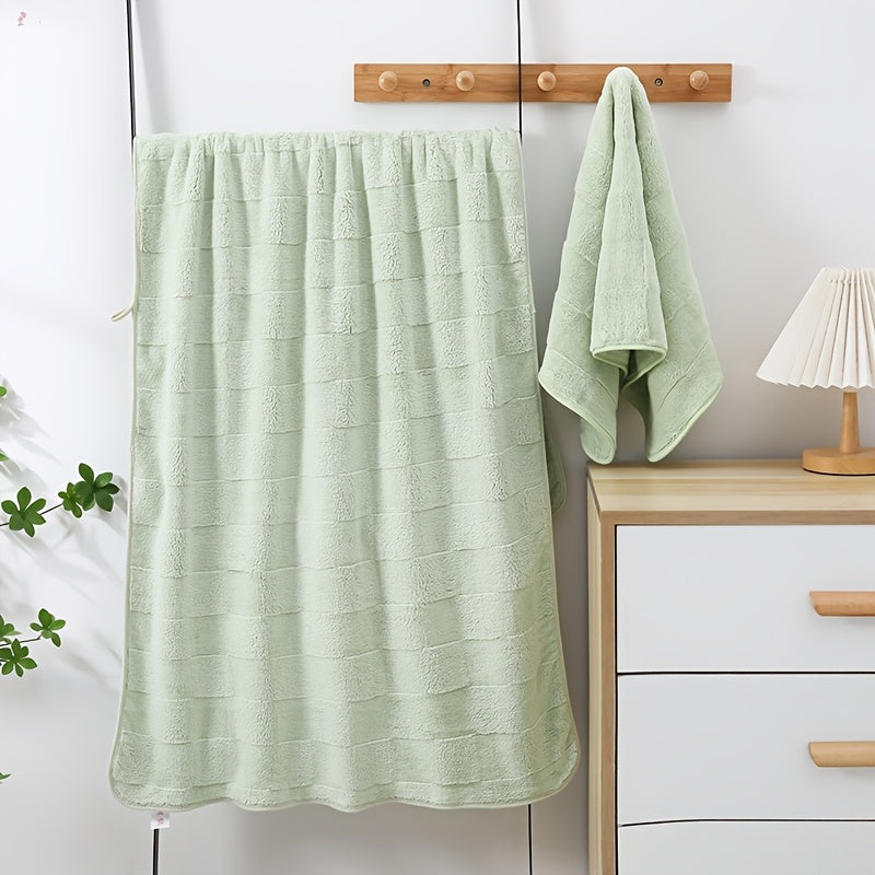 Juego de toallas de baño a cuadros 2 piezas, felpa coral, 300GSM, grandes, de secado rápido, accesorios de baño de lujo