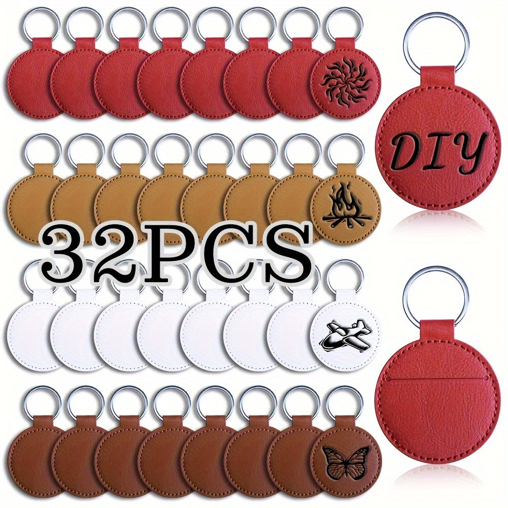 Set of 30/32 PU Leather Key Rings for Men with Laser Engraving, Backpack Keychains