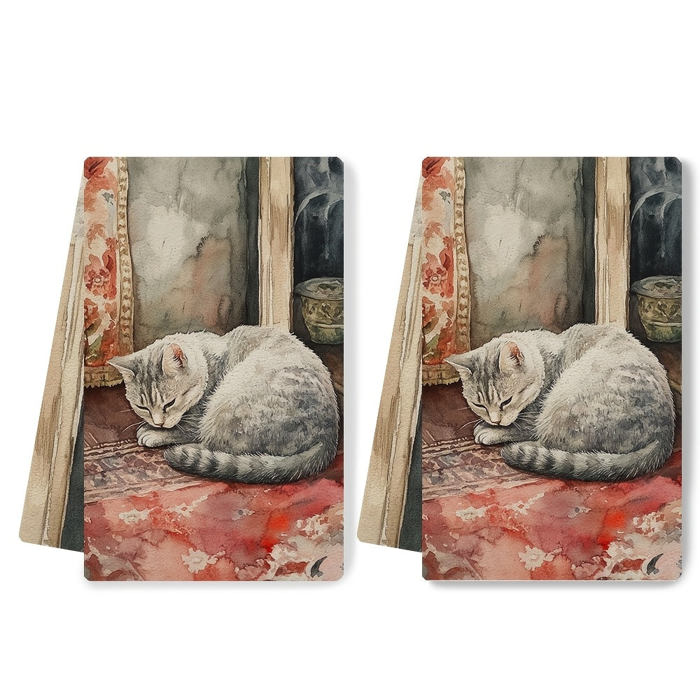 Set of 2 Coastal Style Kitchen Towels Ultra Soft Absorbent 40x60 cm