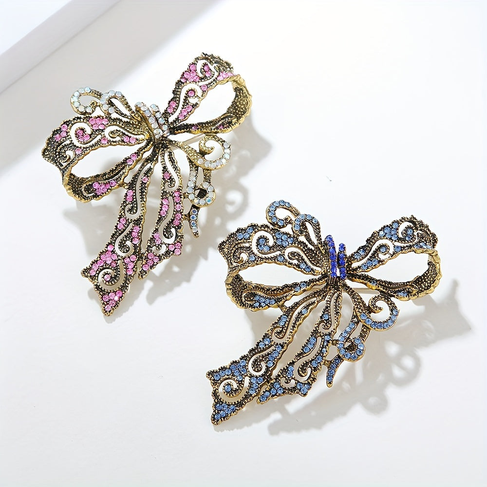 Rhinestone Bow Brooch Pin Vintage-Inspired Jewelry for Dresses Coats Bags