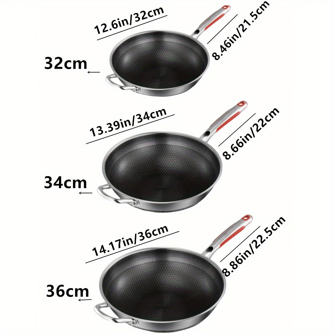 Stainless Steel Frying Pan with Lid Handle Non-Stick for Induction Gas Camping 32cm 34cm 36cm