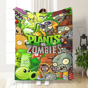Fleece Blanket with Plants vs Zombies Print Knitted Soft Throw for All Seasons