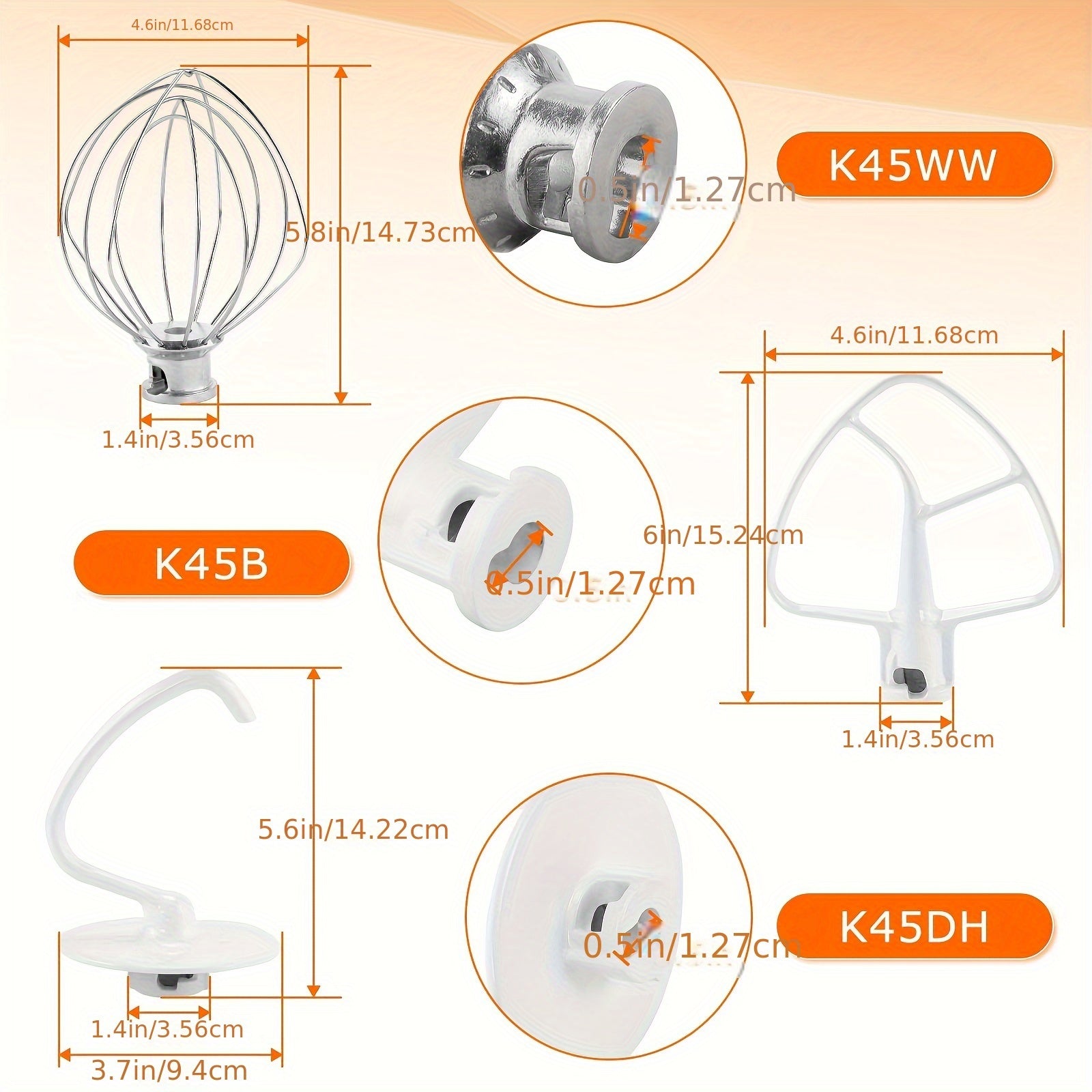 Stainless Steel Mixer Attachments 3-Piece Kit for 4.5-5QT Stand Mixers