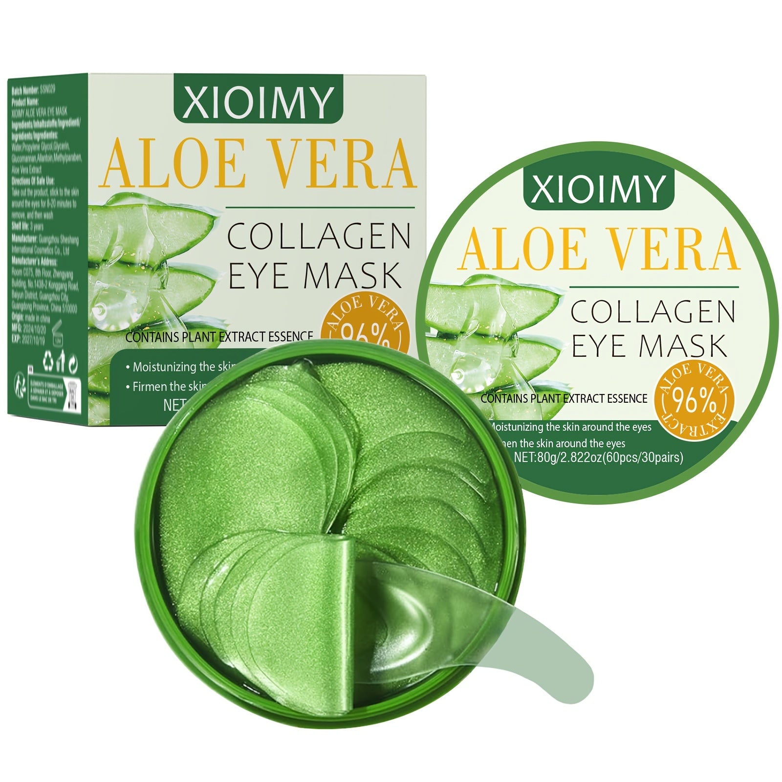 60 dona Aloe Vera Kollagen Ko'z Maskalari Namlantirish va Qattiqlashtirish uchun