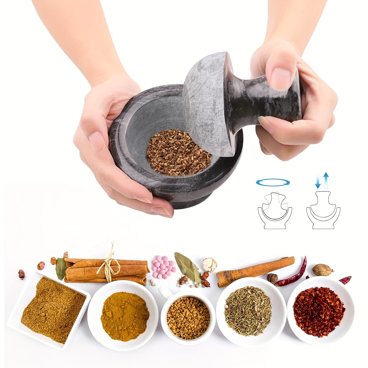 Premium Marble Mortar and Pestle Set for Spices Garlic Pepper Kitchen