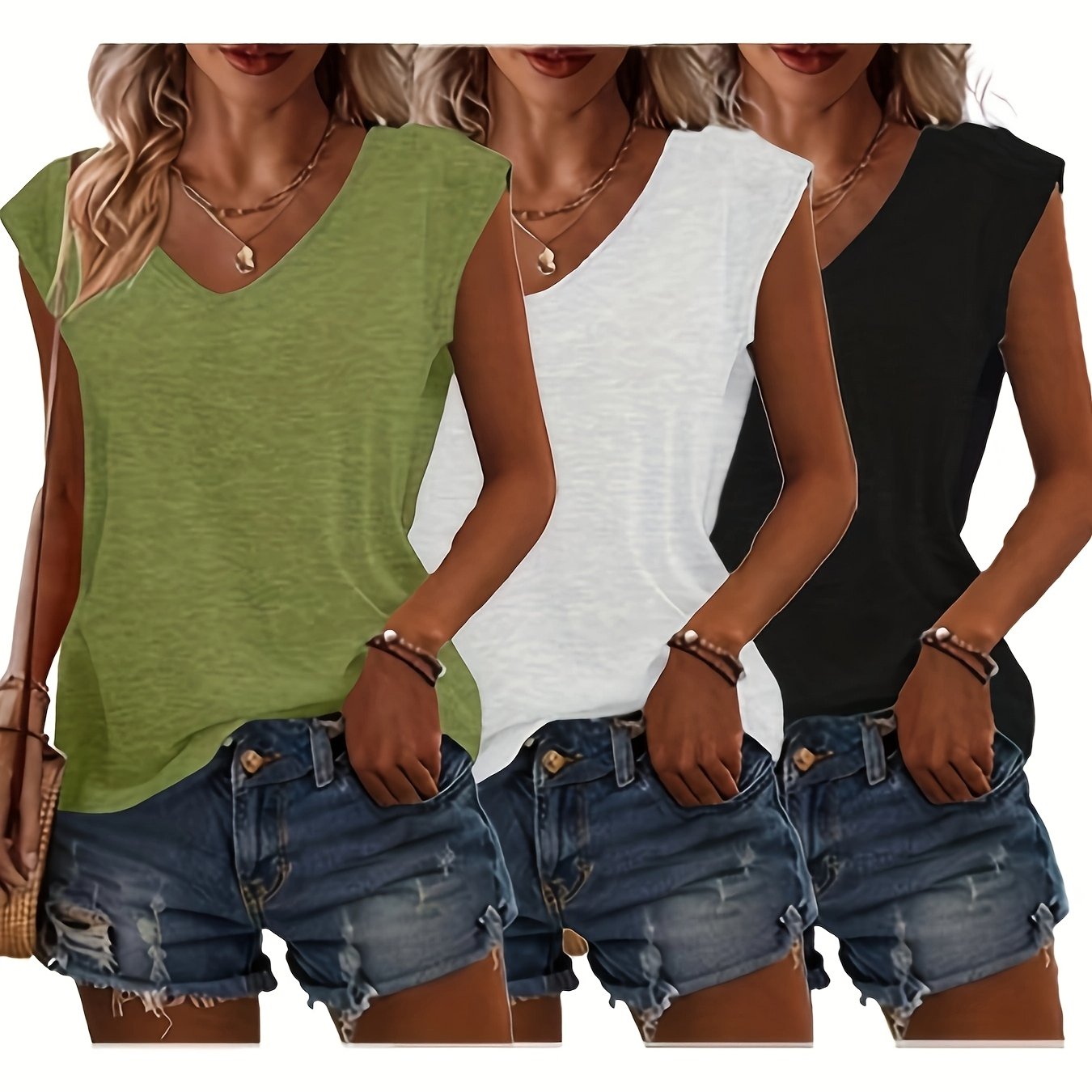 Ayollar uchun bir rangli V-yuqa T-shirtlar, kundalik qisqa ko'ylaklar, bahor yoz yengil nafas oladigan ko'ylaklar