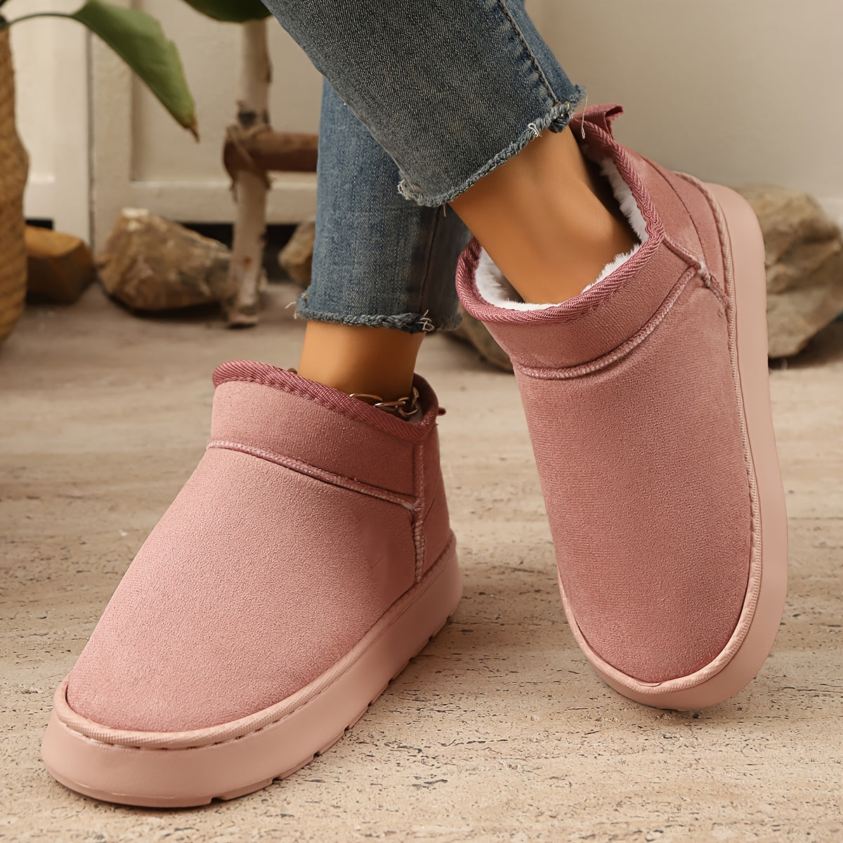Women's Winter Snow Boots Casual Slip-On Warm Fabric Indoor Outdoor Shoes