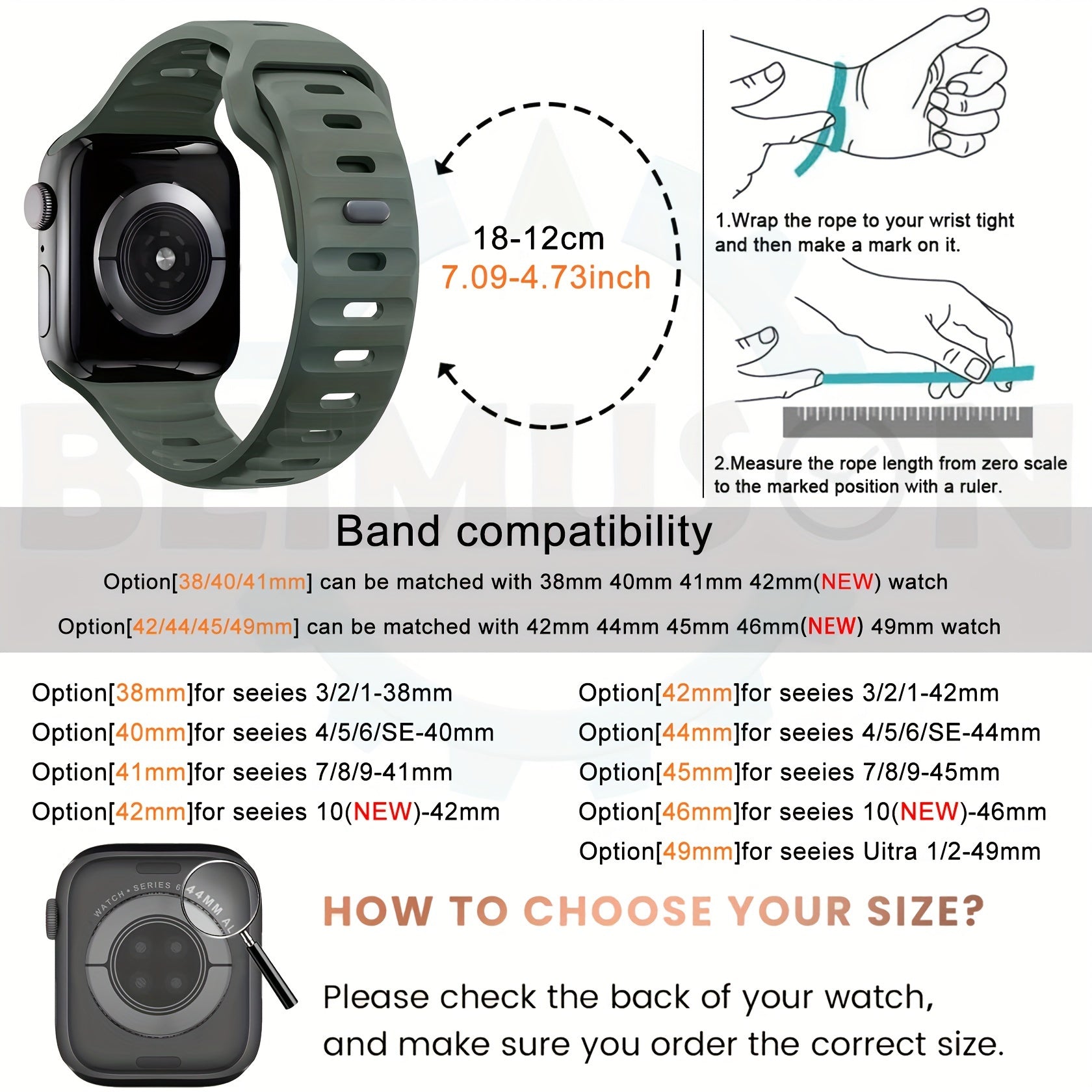 Silicone Sport Bands for Apple Watch Compatible with Series 38mm 40mm 41mm 42mm 44mm 45mm 49mm